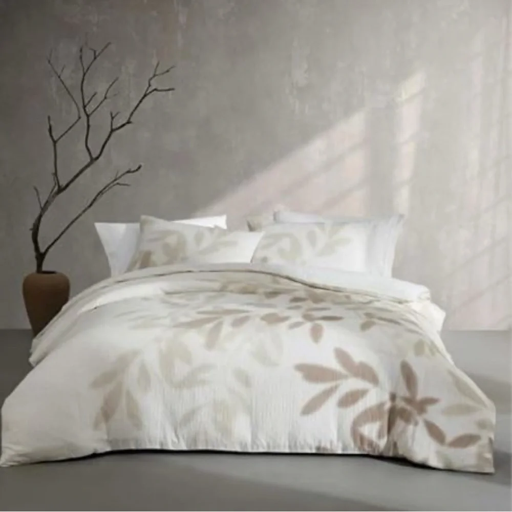 New Calvin Klein Shadow Branches Cotton Beige Comforter Set Sz Queen Open Box